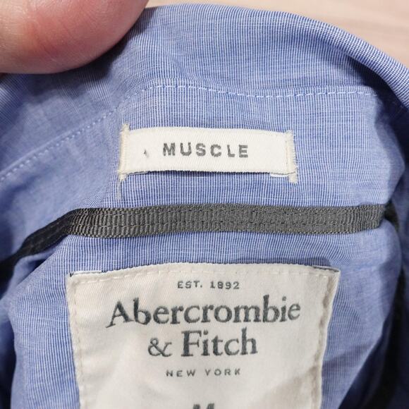 Abercrombie & Fitch Shirt Mens Medium Blue Muscle Fit Button Down Long Sleeve - Picture 7 of 9